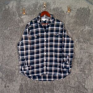 Old Navy Womens The Boyfriend Shirt Button Front Plaid Navy Flannel Size Xl